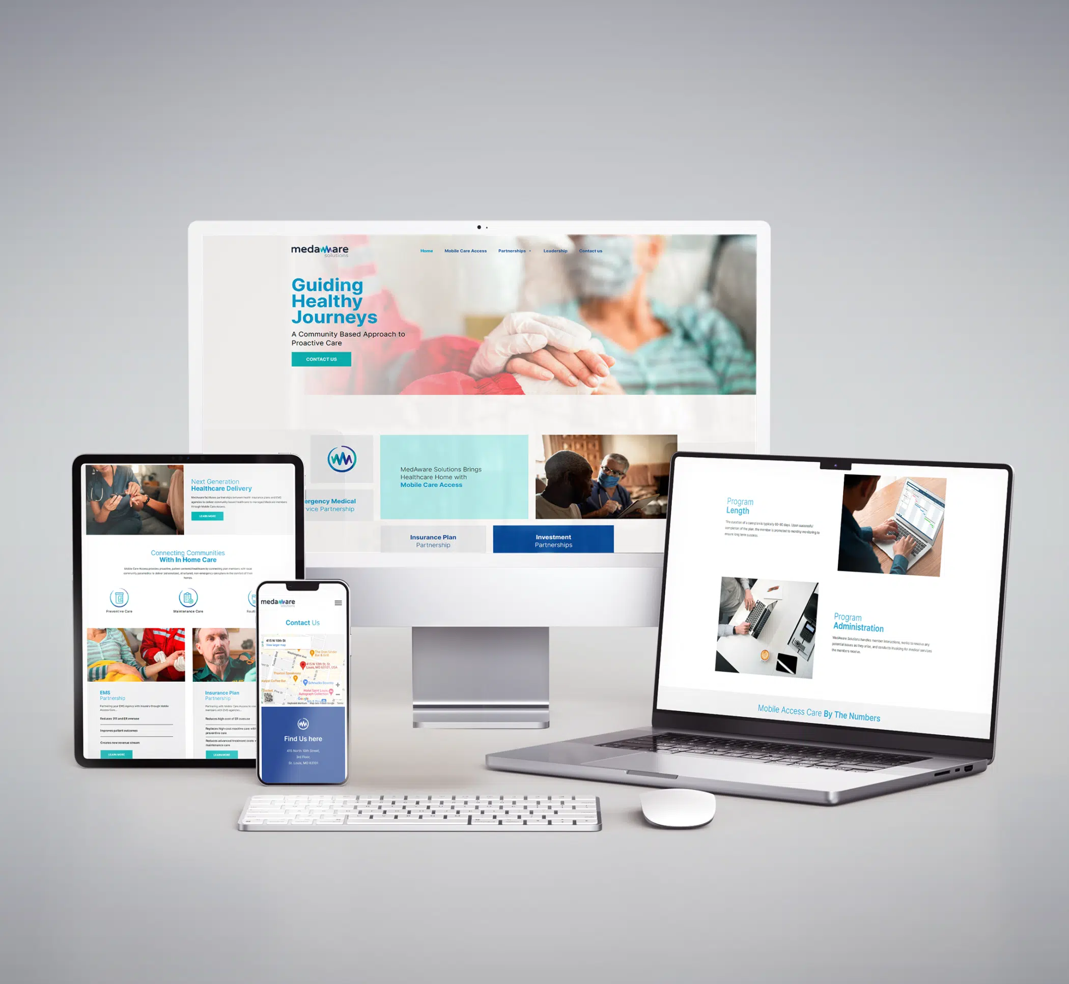 mock up view of electronic devices with client's web design pages - 2